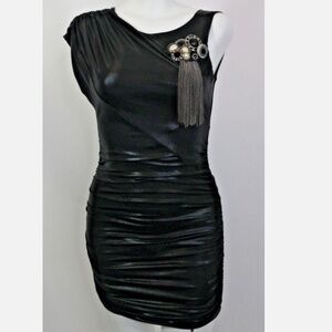 bebe Black Bodycon Dress with Brooch Size XS